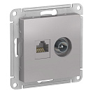 Розетка телевизионная/компьютерная встраиваемая Atlas Design (Systeme Electric/Schneider Electric), алюминий, TV и RJ45 (ATN000389)