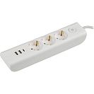 Удлинитель (IEK) Modern белый, 3 места+3 USB, 2м, ПВС 3х1, с з/к 16А 