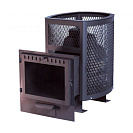 Печь банная чугунная под навесной бак Сибирь-20 с панорамным стеклом, сетка высечка