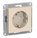 Розетка одинарная встраиваемая Atlas Design (Systeme Electric/Schneider Electric) 16А с заземлением, со шторками, бежевая (ATN000245)